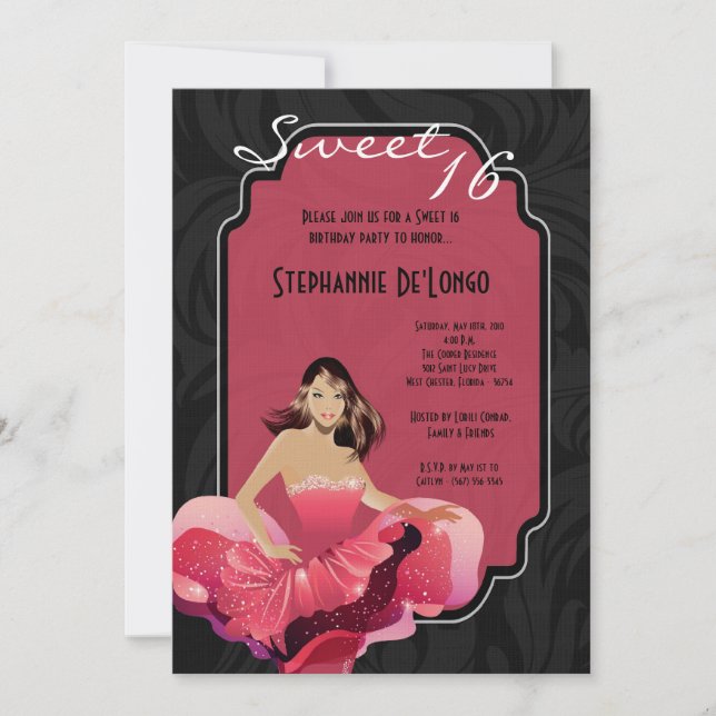 5x7 Glamour Girl Sweet 16 Birthday Invitation (Front)