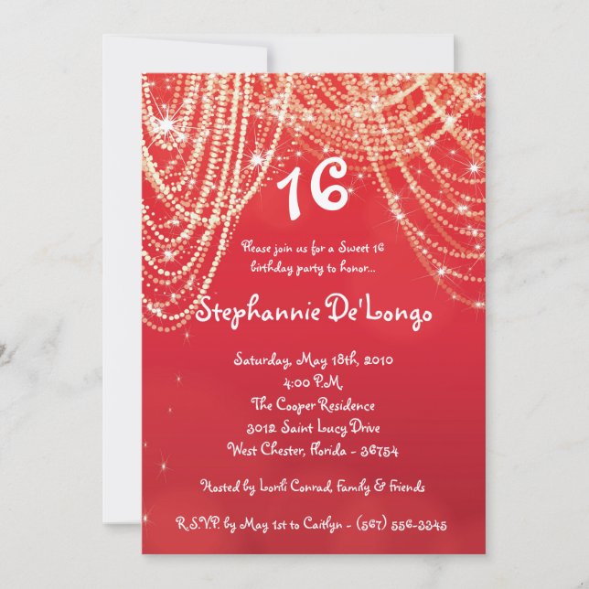 5x7 Glitz Glimmer Sweet 16 Birthday Invitation (Front)