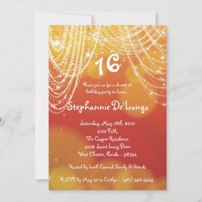 5x7 Glitz Glimmer Sweet 16 Birthday Invitation (Front)
