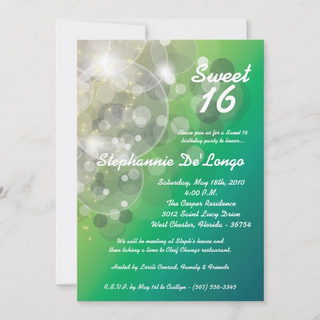 5x7 Glitz Glimmer Sweet 16 Birthday Invitation (Front)