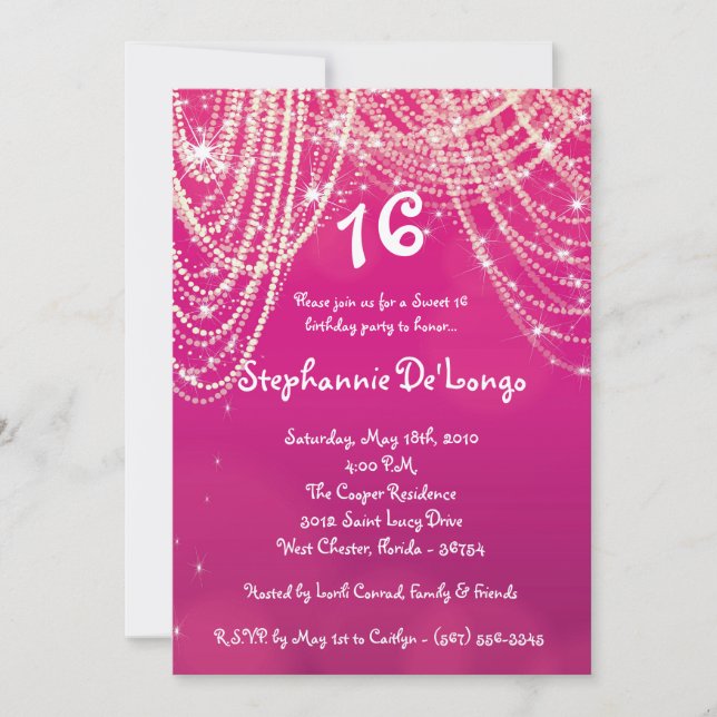5x7 Glitz Glimmer Sweet 16 Birthday Invitation (Front)