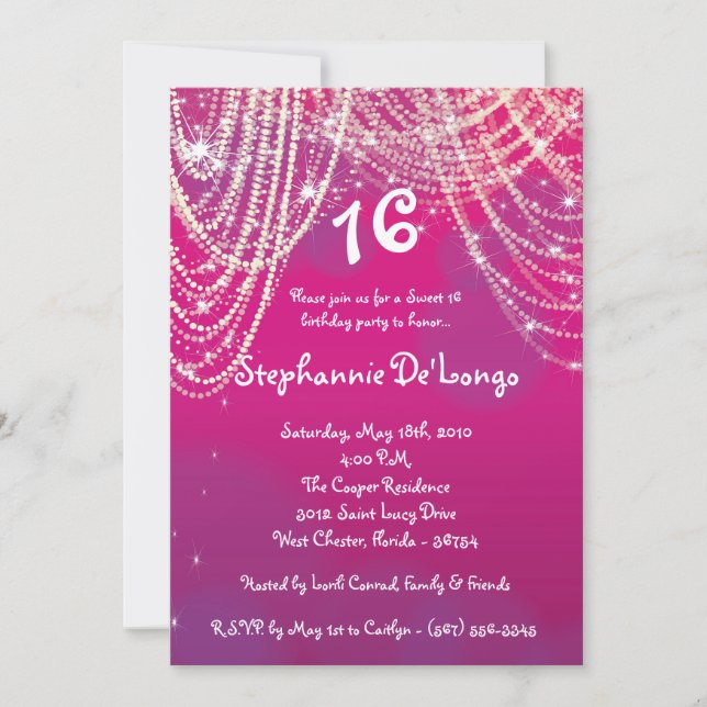 5x7 Glitz Glimmer Sweet 16 Birthday Invitation (Front)