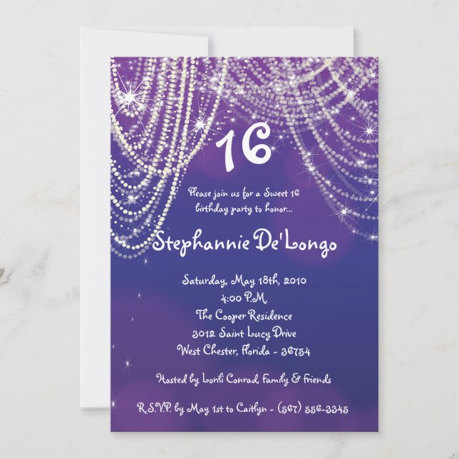 5x7 Glitz Glimmer Sweet 16 Birthday Invitation (Front)