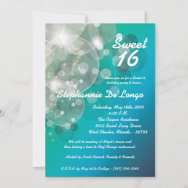 5x7 Glitz Glimmer Sweet 16 Birthday Invitation (Front)
