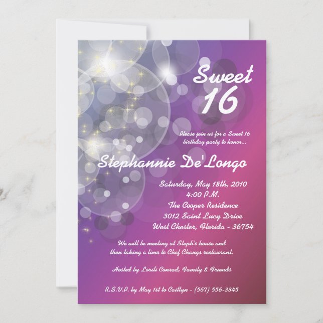 5x7 Glitz Glimmer Sweet 16 Birthday Invitation (Front)
