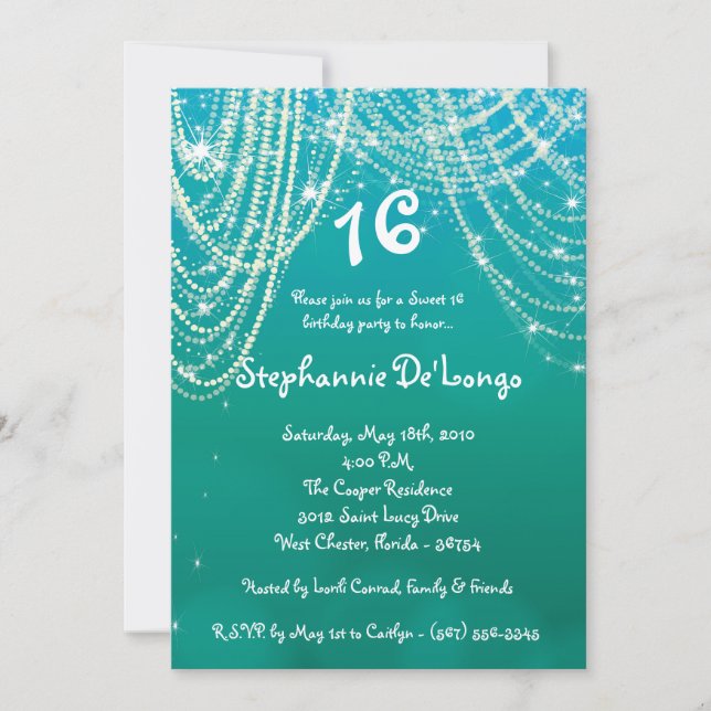 5x7 Glitz Glimmer Sweet 16 Birthday Invitation (Front)