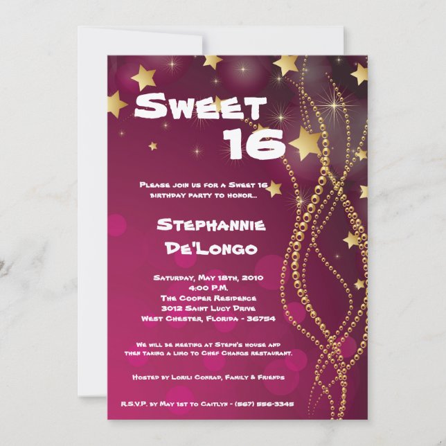 5x7 Glitz Glitter Sweet 16 Birthday Invitation (Front)