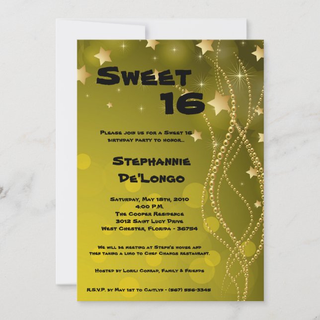 5x7 Glitz Glitter Sweet 16 Birthday Invitation (Front)
