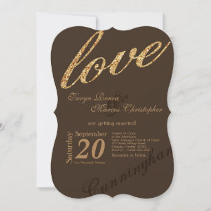 5x7 Gold Foil Glitter Love Wedding Invitation
