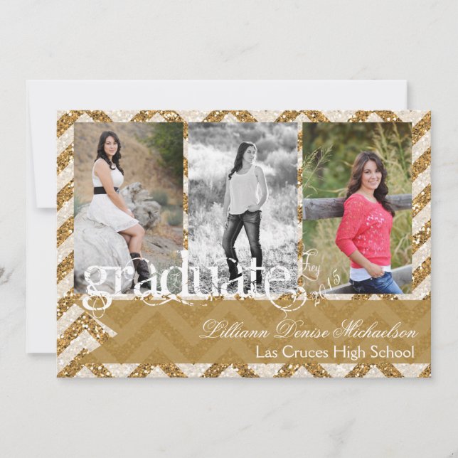 5x7 Gold Glitter Chevron Strip Senior Announcement (Front)