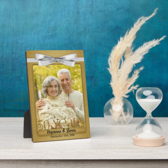 5x7 Golden 50th Wedding Anniversary Photo Plaque (Side)