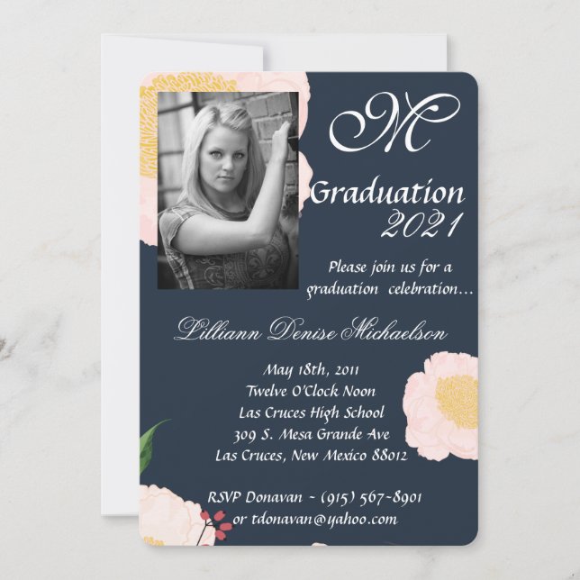 5x7 Graduation Part Invitation Baby Pink Cosmos on (Front)