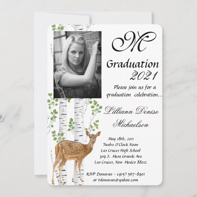 5x7 Graduation Part Invitation Deer Doe Buck Woodl (Front)