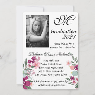 5x7 Graduation Part Invitation Tropical Flowers on