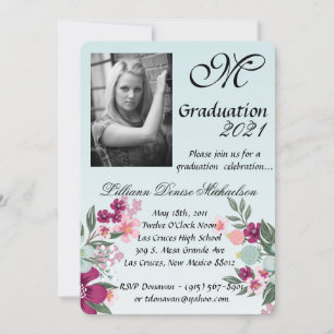 5x7 Graduation Part Invitation Tropical Flowers on