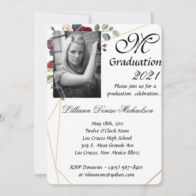 5x7 Graduation Part Invitation White Roses Gold Ge (Front)