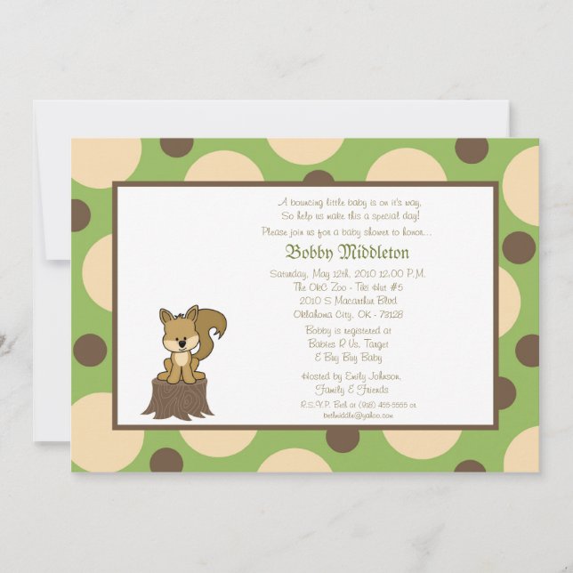 5x7 Green & Brown Squirell  Baby Shower Invitation (Front)