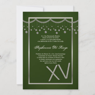 5x7 Green Diamond Quinceanera Birthday Invitation