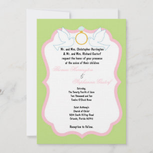 5x7 Green Dove Diamond Wedding Invitation