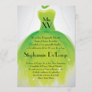 5x7 Green Dress Quinceanera Birthday Invitation