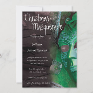 5x7 Green Masquerade Christmas XMAS Invitation