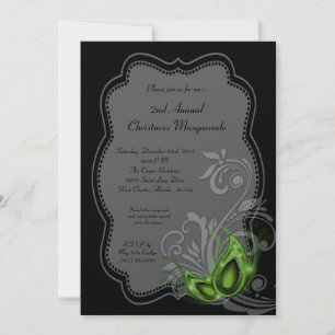 5x7 Green Masquerade Christmas XMAS Invitation