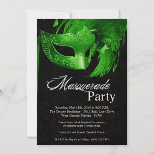 5x7 Green Masquerade Sweet 16 Birthday Invitation