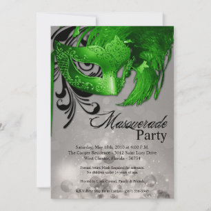5x7 Green Masquerade Sweet 16 Birthday Invitation