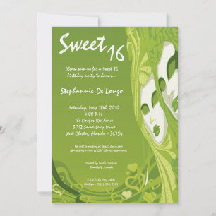 5x7 Green Masquerade Sweet 16 Birthday Invitation