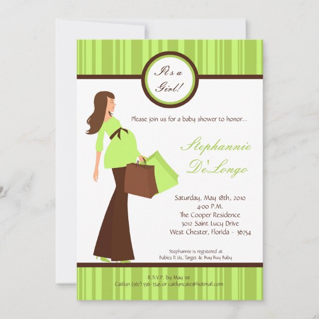 5x7 Green Modern Mod Mum Baby Shower Invitation (Front)
