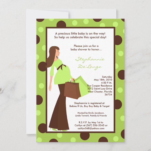 5x7 Green Modern Mod Mum Baby Shower Invitation (Front)