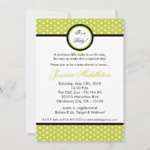 5x7 Green Polka Dot Baby Shower Invitation