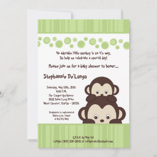 5x7 Green Pop Monkey Neutra Baby Shower Invitation