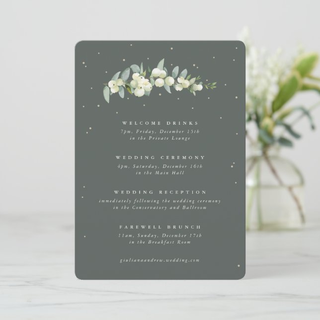 5x7 Green Snowberry+Eucalyptus Wedding Itinerary (Standing Front)