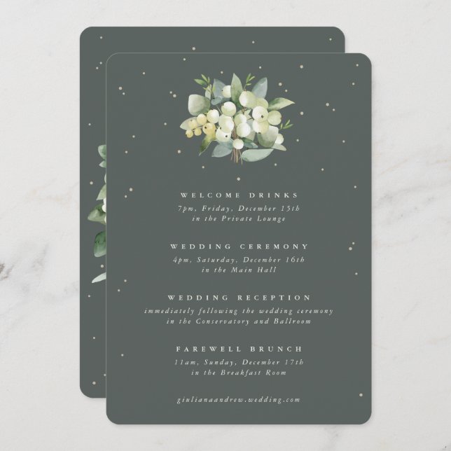 5x7 Green Snowberry+Eucalyptus Wedding Itinerary (Front/Back)