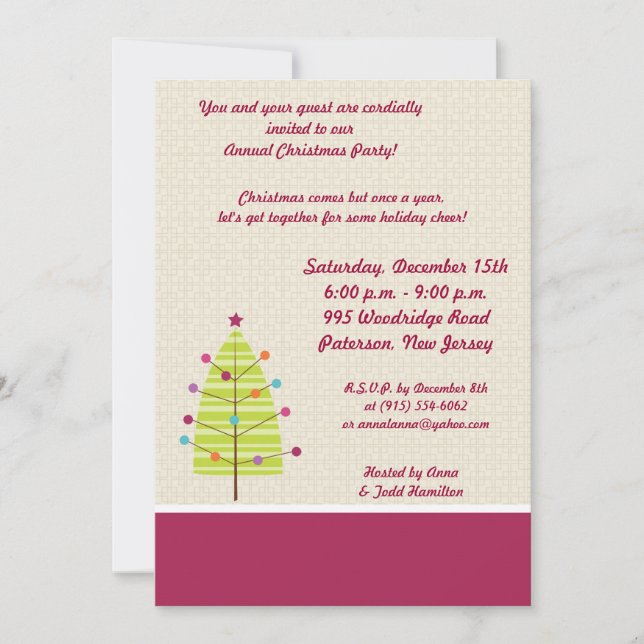 5x7 Green Tree / Ornaments Christmas Invitation (Front)