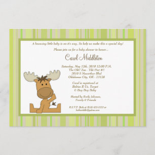 5x7 Green Woodland Moose Baby Shower Invitation