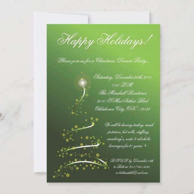 5x7 Green XMAS Tree Christmas Party Invitation (Front)