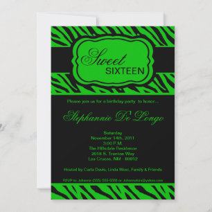 5x7 Green Zebra Print Birthday Party Invitation