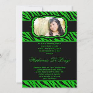 5x7 Green Zebra Print Quinceanera Invitation