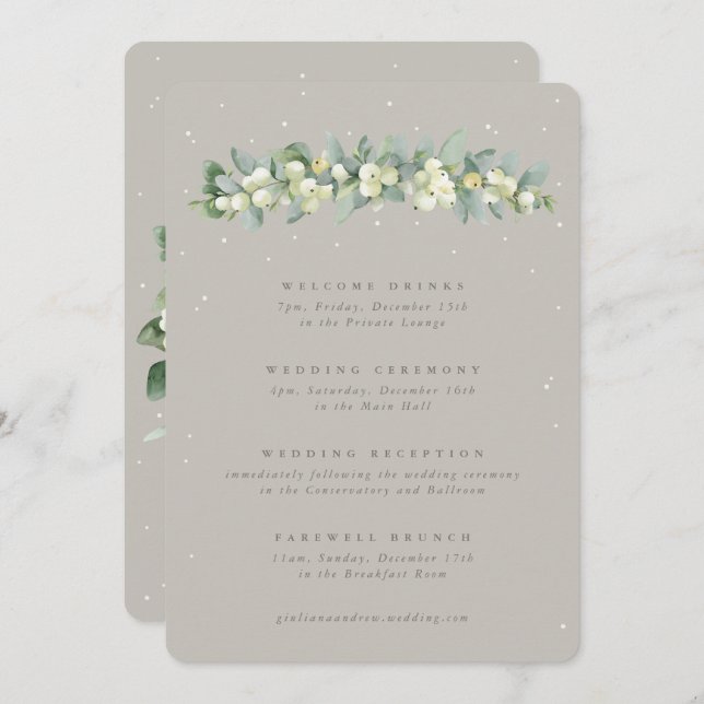 5x7 Greige Snowberry+Eucalyptus Wedding Itinerary (Front/Back)