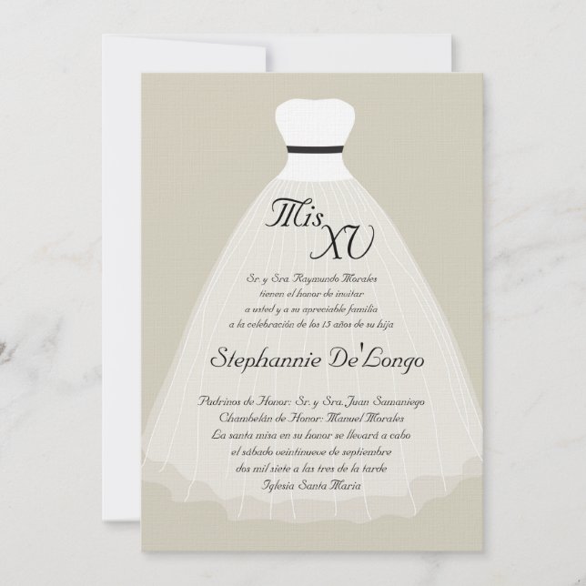 5x7 Grey Dress Quinceanera Birthday Invitation (Front)