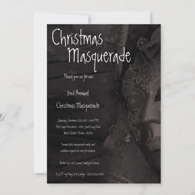 5x7 Grey Grey Masquerade Christmas XMAS Invitation (Front)