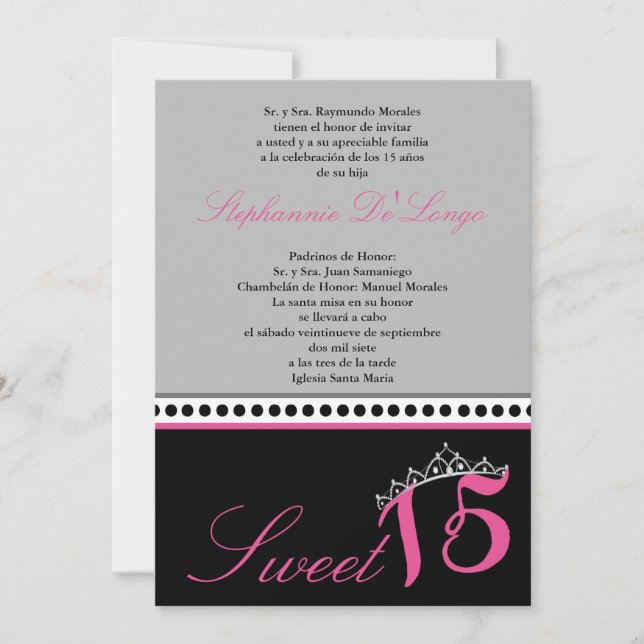 5x7 Grey Grey  Tiara Quinceanera Party Invitation (Front)