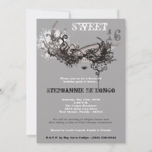 5x7 Grey Masquerade Sweet 16 Birthday Invitation