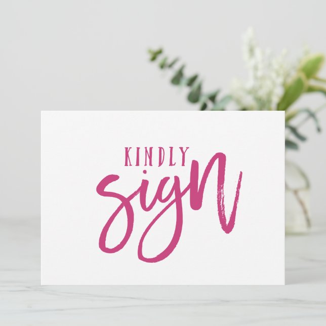 5X7 Guest Book Sign | Brush Script (Magenta) (Standing Front)