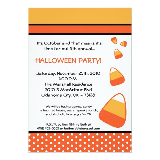 5x7 Halloween Candy Corn Halloween Invitation