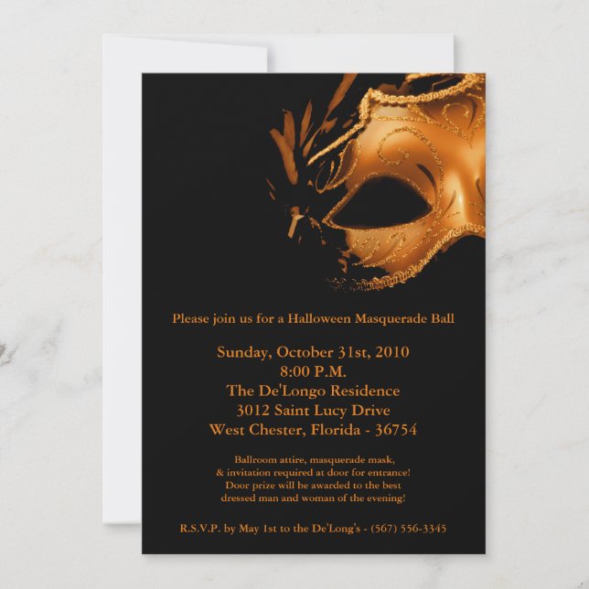 5x7 Halloween Masquerade Ball Mask Invitation (Front)