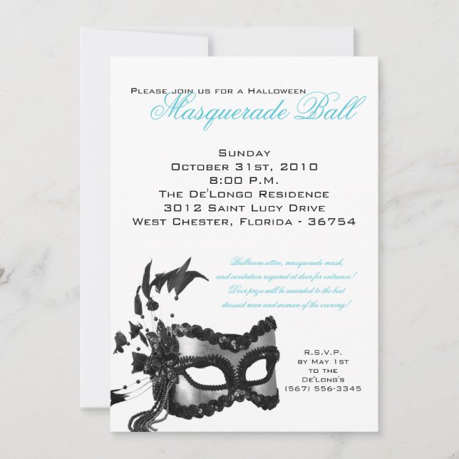5x7 Halloween Masquerade Ball Mask Invitation (Front)