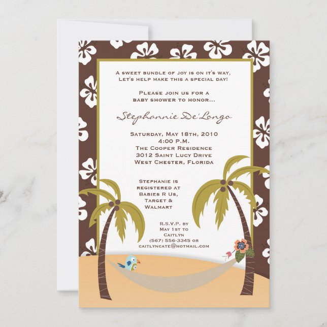 5x7 Hawaiian Hammock Toucan Baby Shower Invitation (Front)